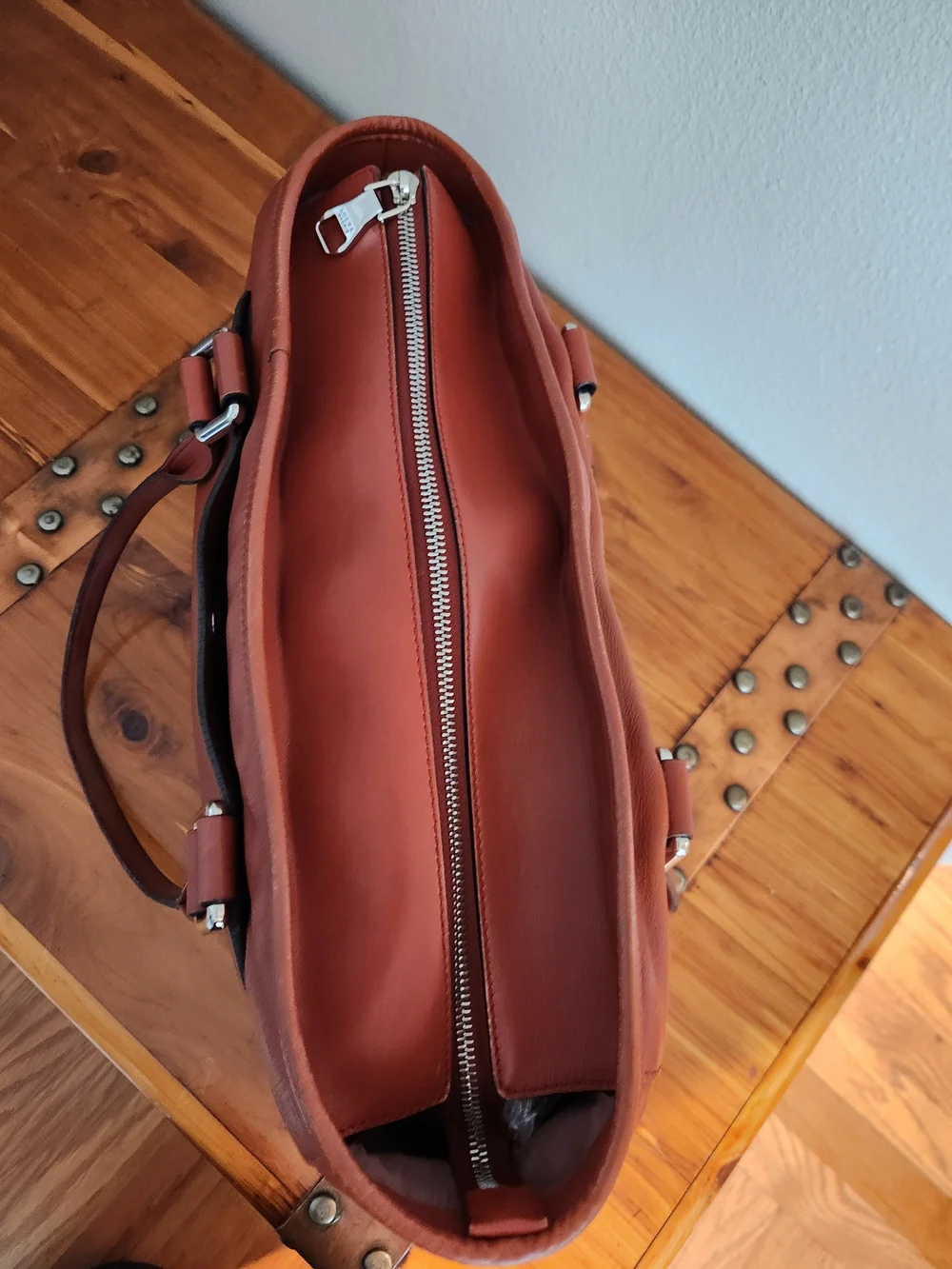 Leather Tote Handbag in Cognac Brown - Brand: